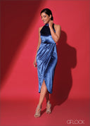 High Neck Halter Cut Pleated Detail Dress - 151223