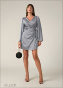Flare Sleeved Wrap Mini Dress - 090326