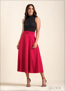 High Waisted Flared Midi Skirt - 221123