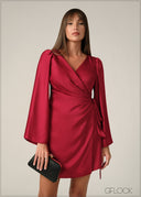 Flare Sleeved Wrap Mini Dress - 090326