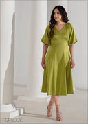 V-Neck Puff Sleeve Dress - 090625