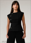 Side Trim Button Down Top - 250526