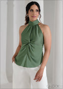 High Neck Knot Detail Top - 090625
