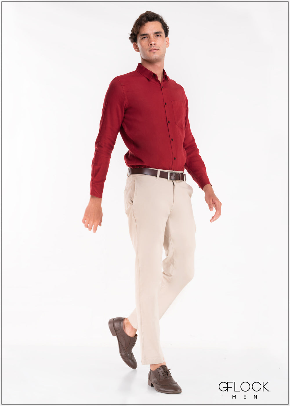 Normal Collar Long Sleeve Linen Shirt - Men 32421