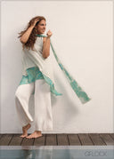 Aqua Hand Embroidered Scarf Top - 231125