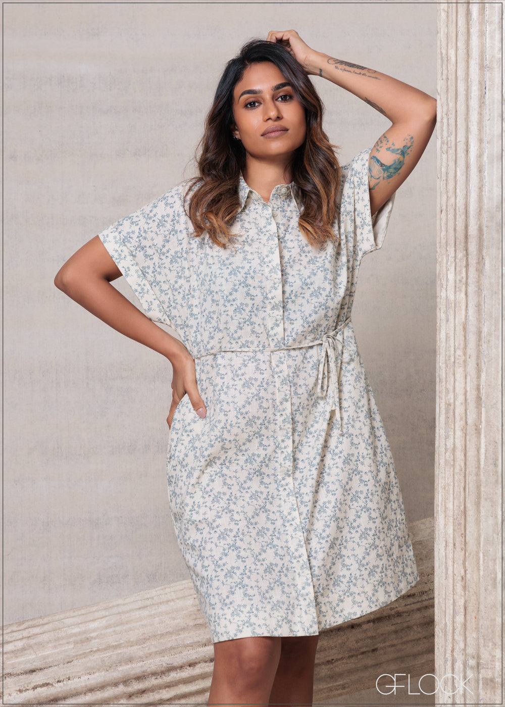 Printed Regular Collar Dress - 201025