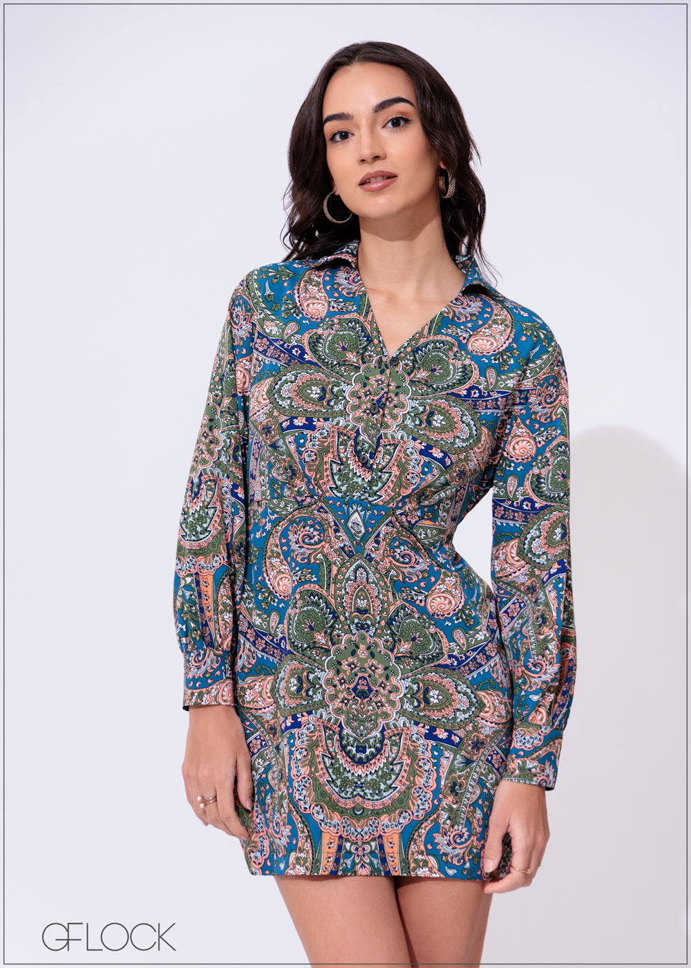 Collared Printed Dress - 300425