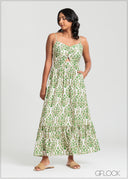 Gather Detailed Printed Dress - 140725