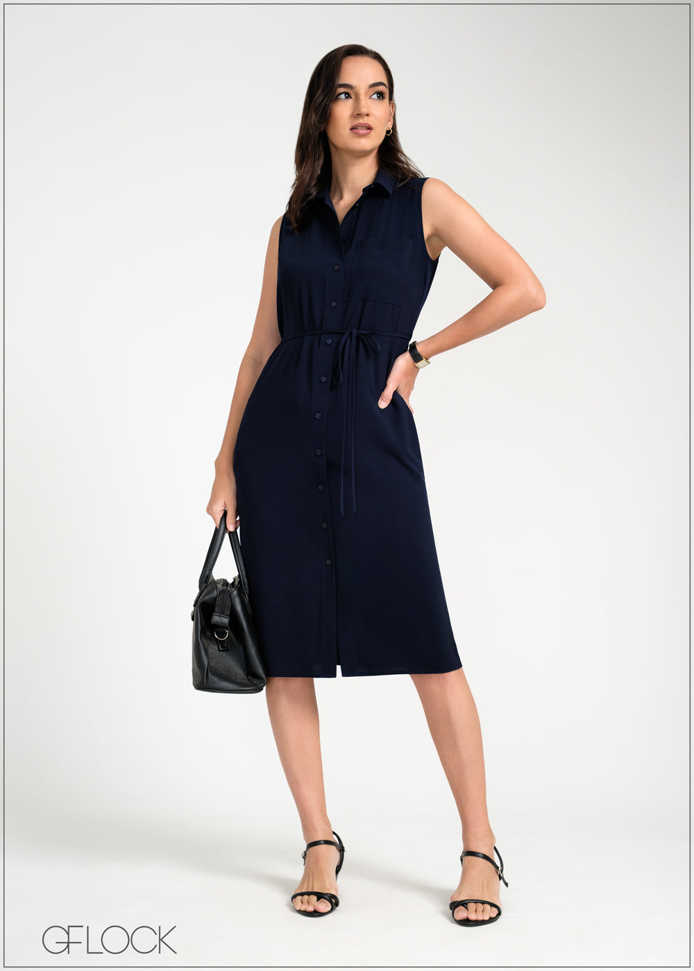 Sleeveless Midi Shirt Dress - 050925