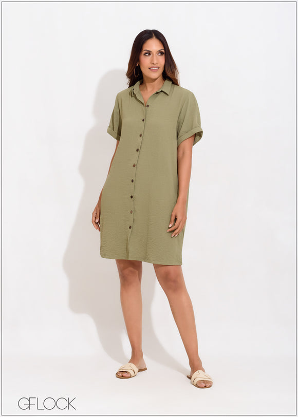 Short Sleeve Shirt Dress - 050623