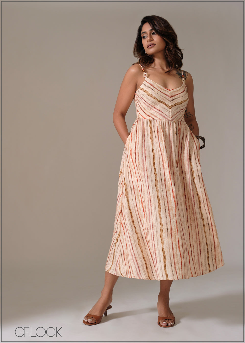 V-Neck Flared Dress - 111225