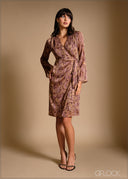 Bell sleeve mock wrap mini dress