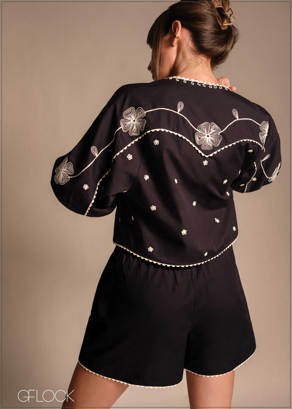 Front Tie Embroidered Top - 231225