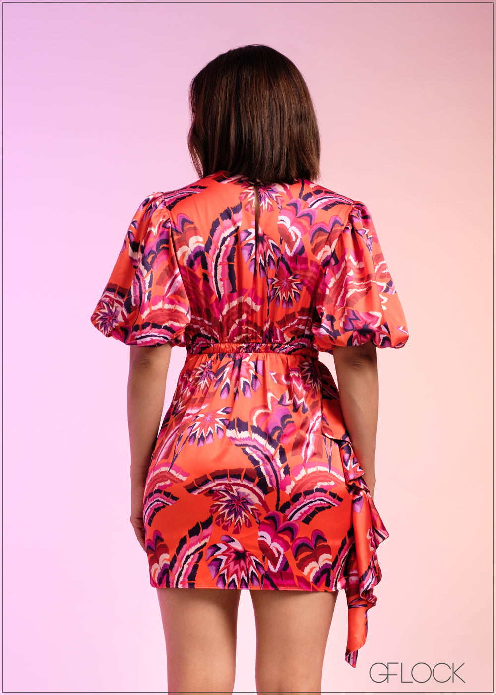 Balloon Sleeve Side Detailed Printed Mini Dress - 290324