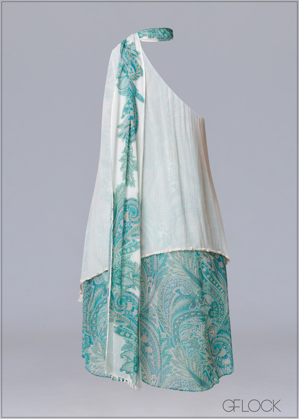 Aqua Hand Embroidered Scarf Top - 231125