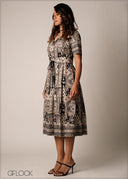 Collar Detail Printed Dress - 100426