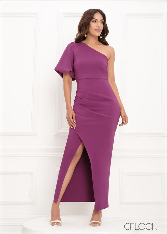 One Shoulder Pleat Detail Maxi Dress - 290923