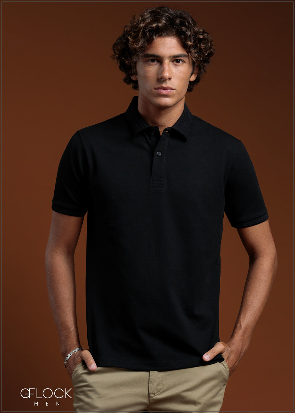 Embossed Collar Polo T-Shirt - 080425