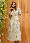 V-Neck Belt Detail Midi Dress - 110926