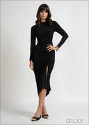 Long Sleeve Side Ruche Dress - 201224