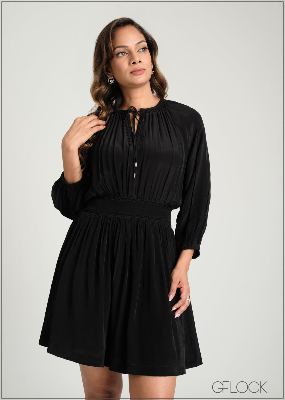 Tie Neck Detail Mini Dress - 100425IE