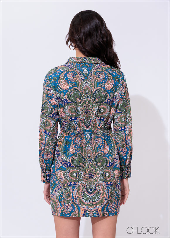Collared Printed Dress - 300425