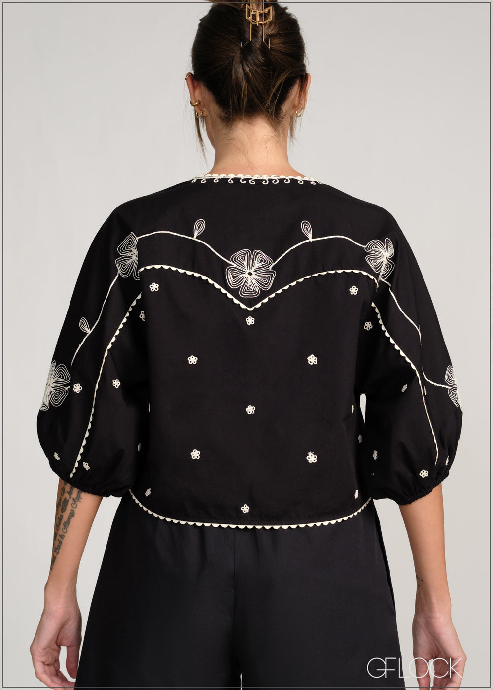 Front Tie Embroidered Top - 231225