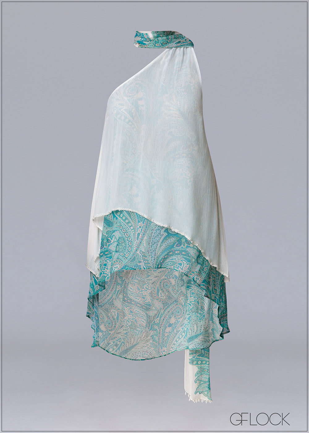 Aqua Hand Embroidered Scarf Top - 231125