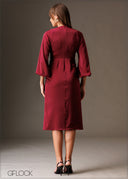 Twisted front knot detailed puff sleeve midi dress