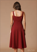 Square Neck Flare Midi Dress - 140826