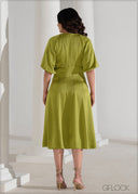 V-Neck Puff Sleeve Dress - 090625