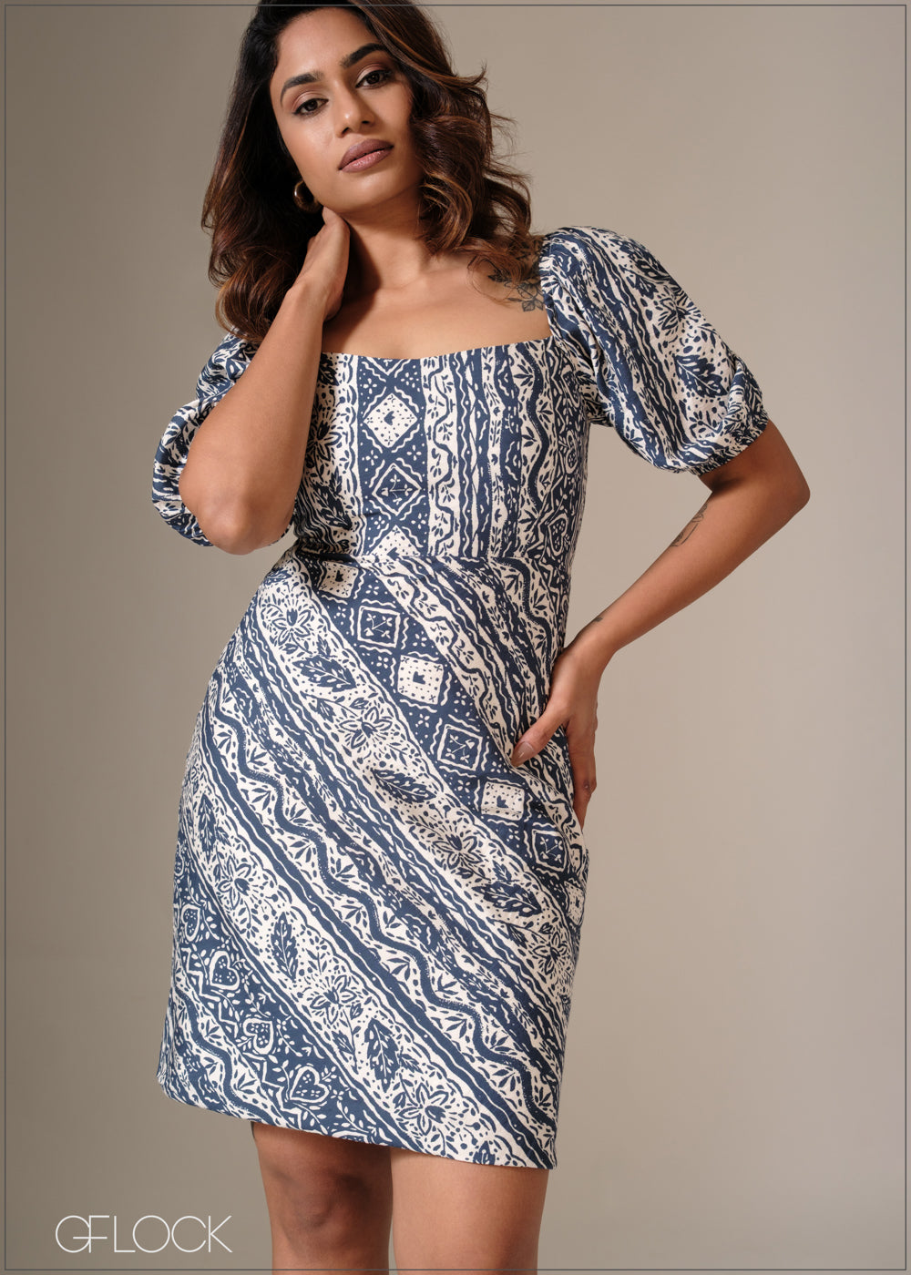 Puff Sleeve Mini Dress - 090126