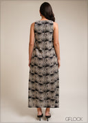 Black and white geometric printed v neck sleeveless maxi dress
