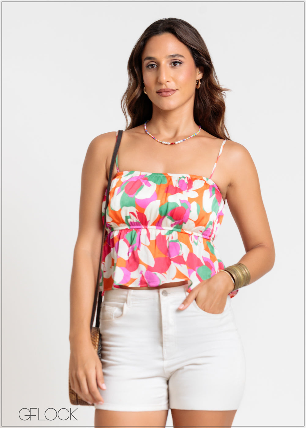 Shoulder Ruffle Hem Floral Cami Top - 211024