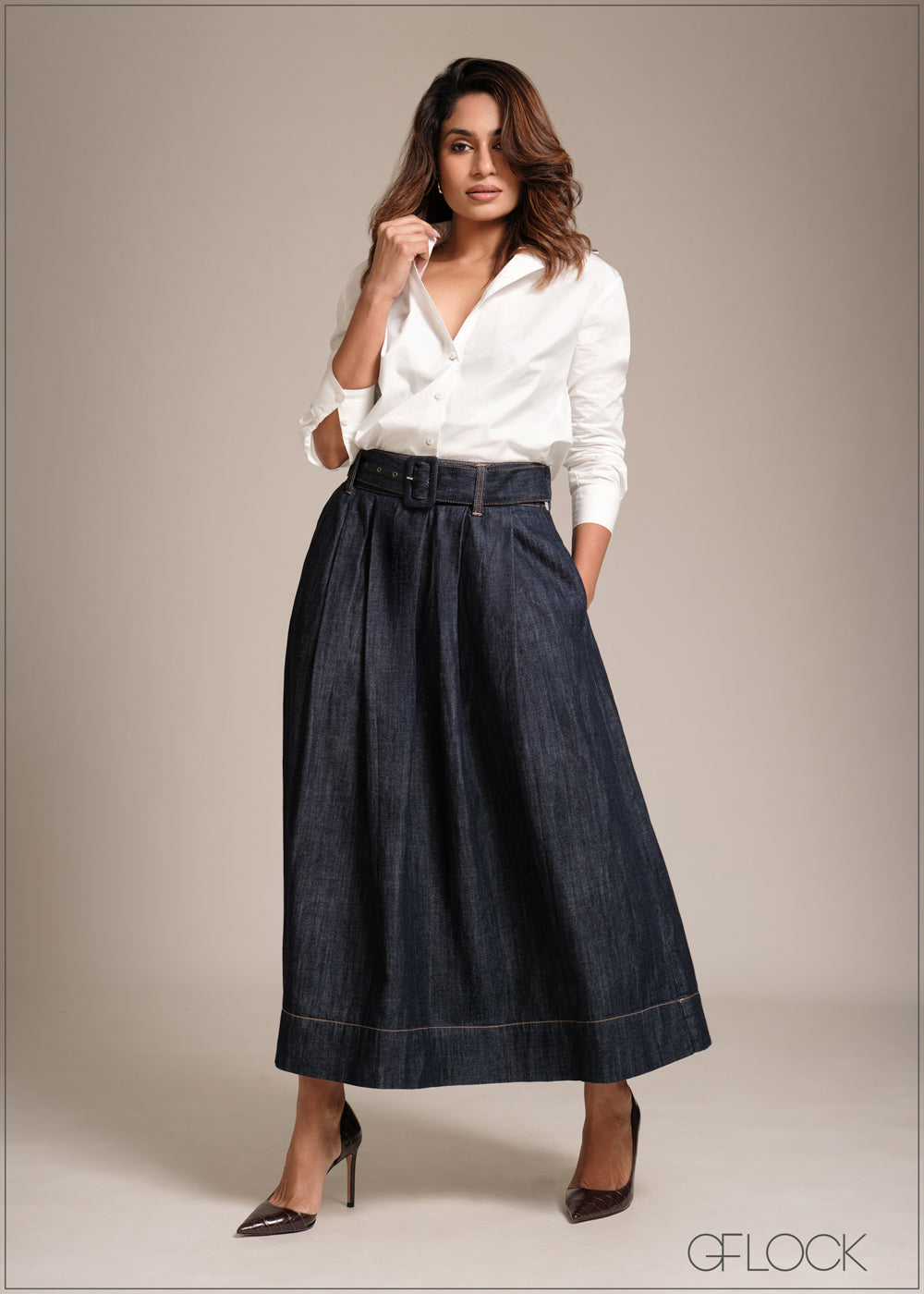 Midi Denim Pleated Skirt - 241225D