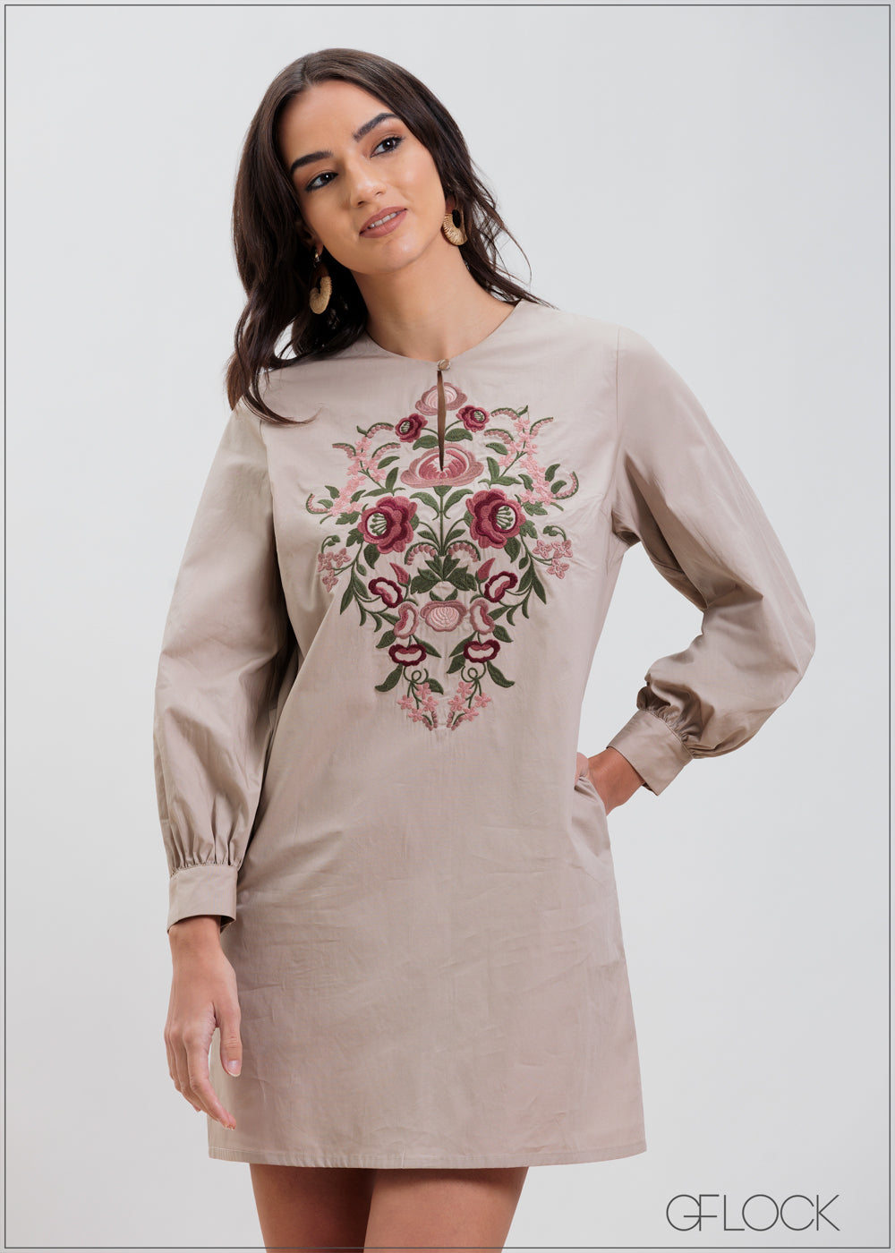 Embroidered Long Sleeve Dress - 070425