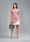 Short Sleeve Dress With Pleated Attached Skirt - 260224