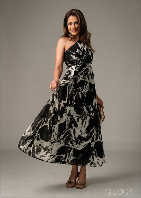 One Shoulder Gathered Midi Dress - 051225