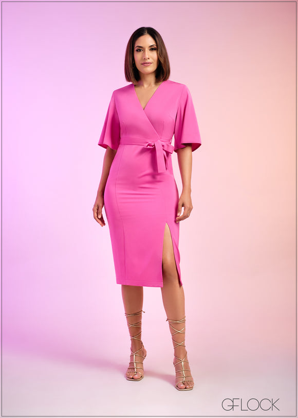 Flared Sleeved Wrap Detailed Dress - 290324
