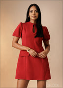 High Neck Puff Sleeve Mini Dress - 180926