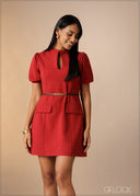 High Neck Puff Sleeve Mini Dress - 180926