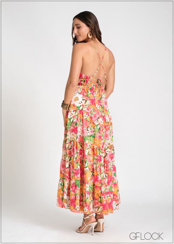 Floral Tiered Strappy Dress - 281024