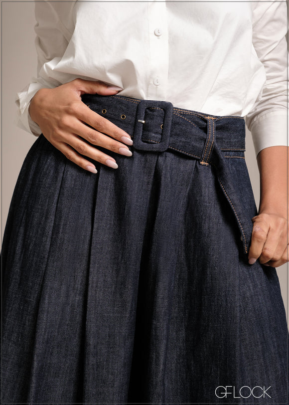 Midi Denim Pleated Skirt - 241225D