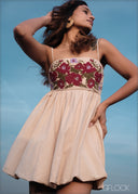 Embroidered Strappy Balloon Dress - 130226