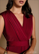 Petal hem v neck pleat detail midi dress