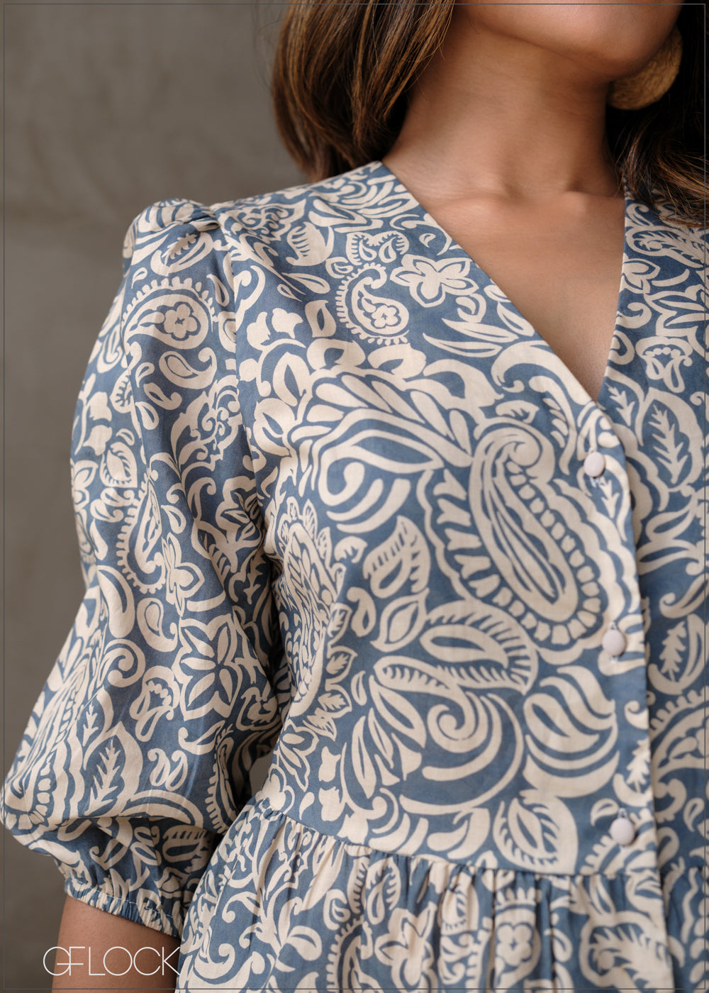 Printed V-Neck Dress (Premium Cotton) - 131025