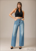 Mid Wash Wide Leg Jean - Short Length - 210326D