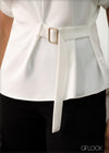 Turn Up Sleeve Top With Front Belt Detail - 250823