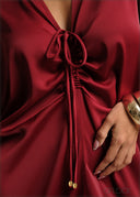 V-Neck Ruched Kaftan Dress - 231026