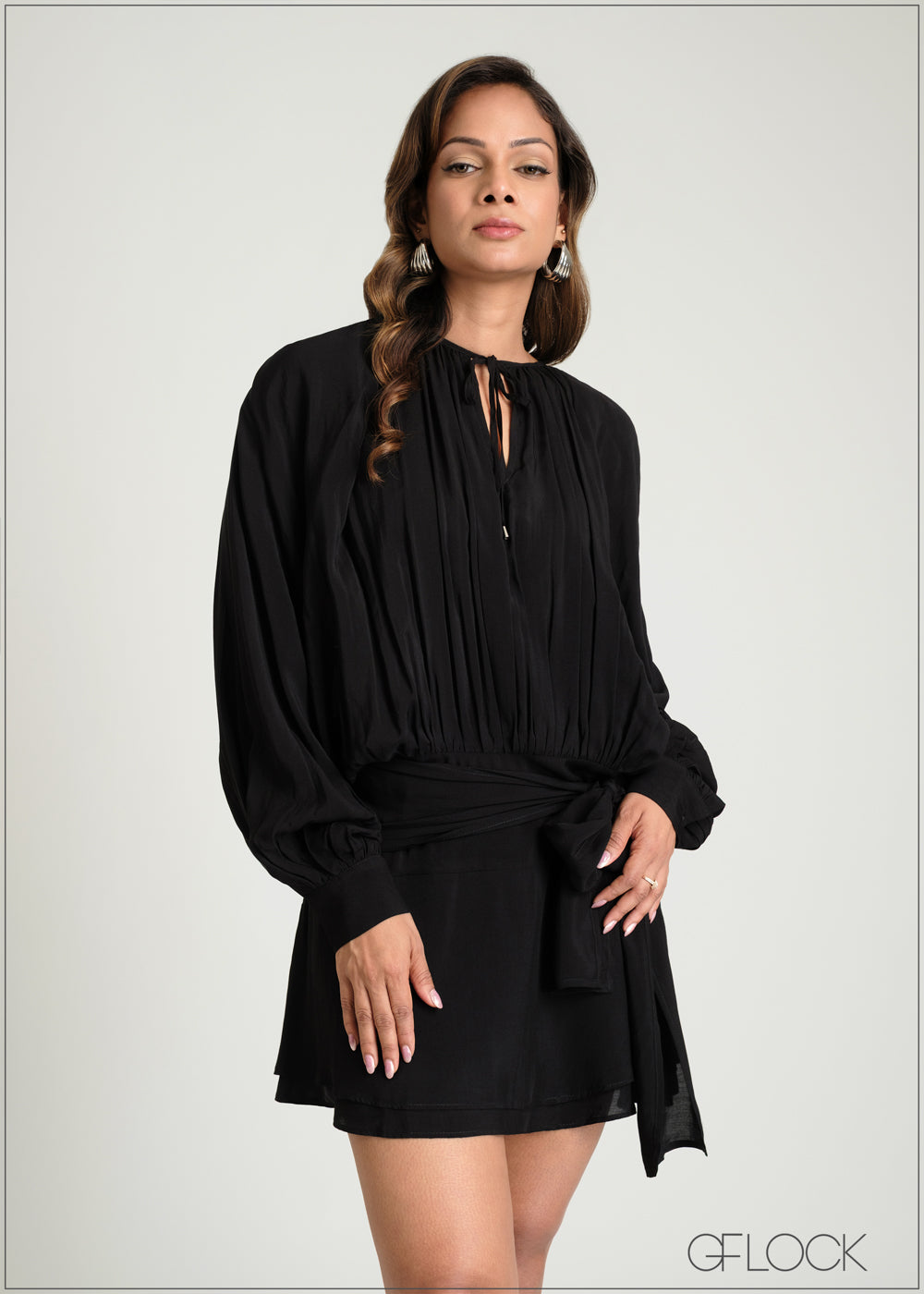 Tie Neck Mini Dress - 100425IE